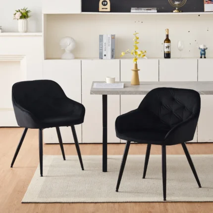 Kėdė su porankiais, juoda velvetinė