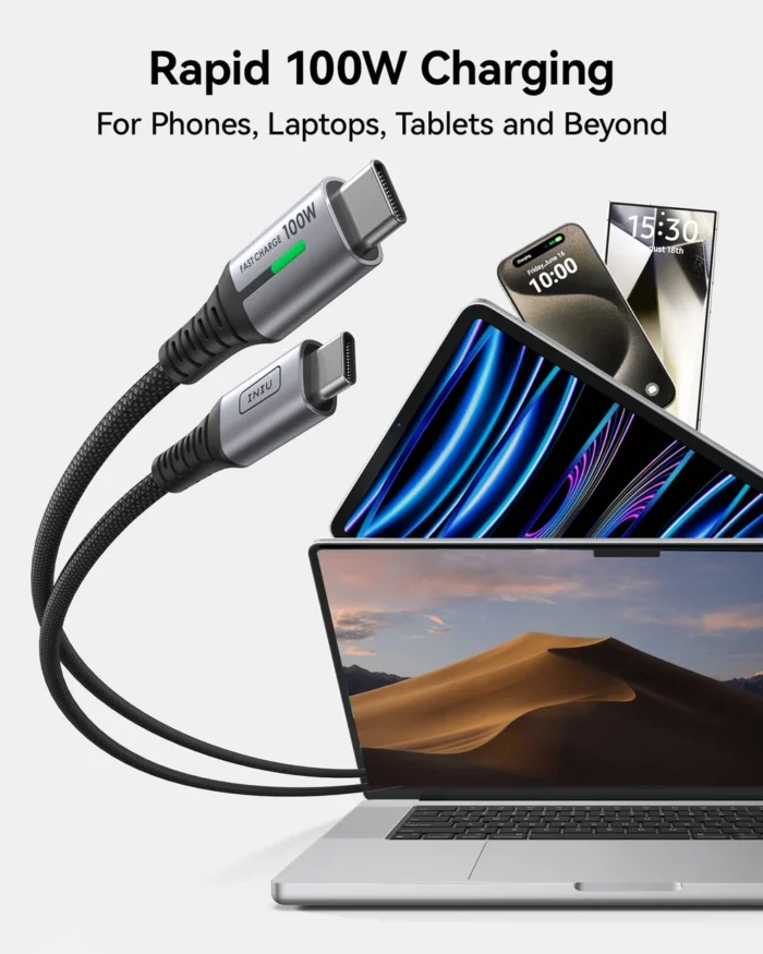 INIU D5CC USB C–C laidas 100 W (201 cm., 2 vnt. pakuotė)