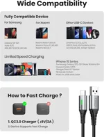 INIU USB A–USB C įkrovimo laidas, [0,5 m / 1 m / 2 m], 3,1 A greito įkrovimo pintas laidas