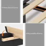 Lova medinė, pilko lino medžiagos, nestandartinio dydžio