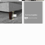 Lova medinė, pilko lino medžiagos, nestandartinio dydžio