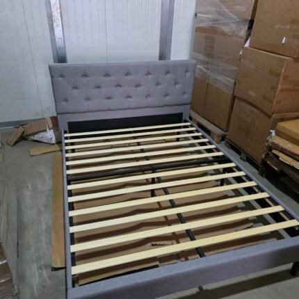 Lova medinė, pilko lino medžiagos, nestandartinio dydžio