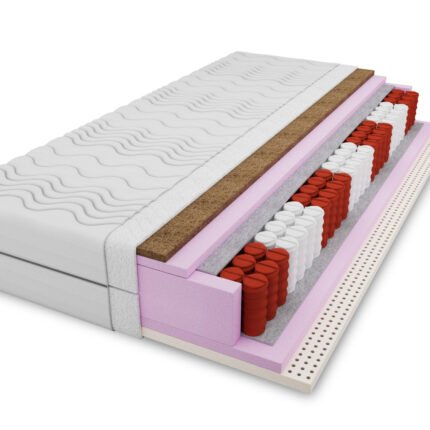 Čiužinys su kišeninėmis spyruoklėmis, kokoso sluoksniu ir latekso putomis, 20 cm. aukščio