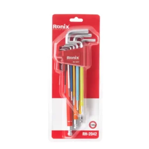 Spalvotas pailgintų šešiakampių raktų rinkinys su rutuliniu antgaliu (9 vnt.) (RH-2042)