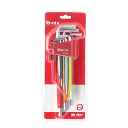 Spalvotas pailgintų šešiakampių raktų rinkinys su rutuliniu antgaliu (9 vnt.) (RH-2042)