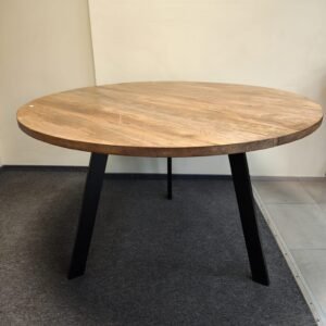 Akacijos ir mango medžio apvalus stalas, 119x119x76 cm.