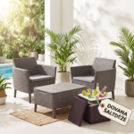 Sodo baldų komplektas Salemo Balcony Set smėlio spalvos + dovana Keter šaltdėžė